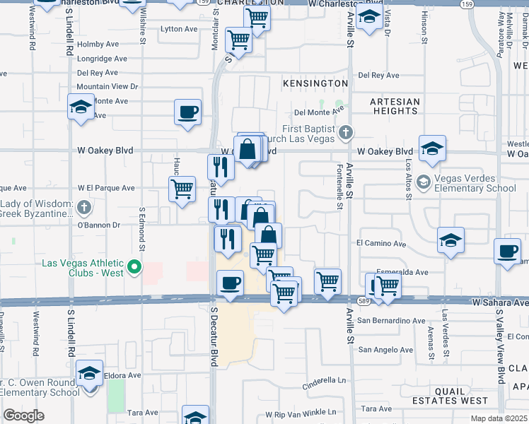 map of restaurants, bars, coffee shops, grocery stores, and more near 4714 O'Bannon Drive in Las Vegas