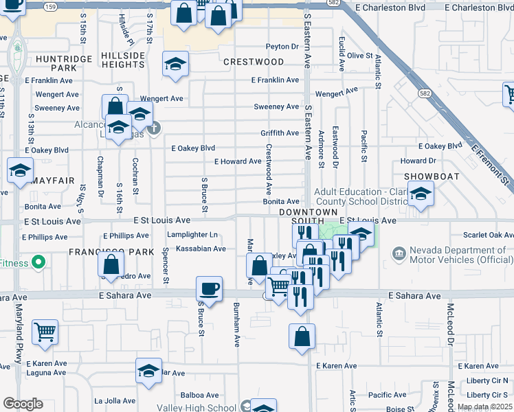 map of restaurants, bars, coffee shops, grocery stores, and more near 1917 East Saint Louis Avenue in Las Vegas