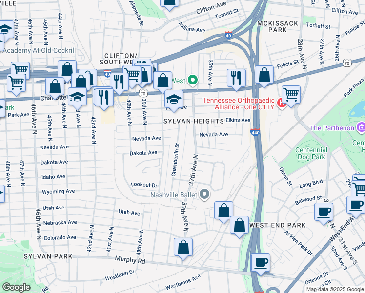 map of restaurants, bars, coffee shops, grocery stores, and more near in Nashville