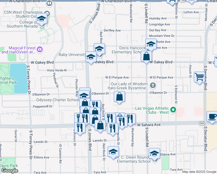 map of restaurants, bars, coffee shops, grocery stores, and more near 2085 Saratoga Street in Las Vegas