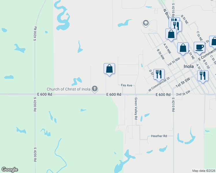 map of restaurants, bars, coffee shops, grocery stores, and more near 9 Roping Street in Inola