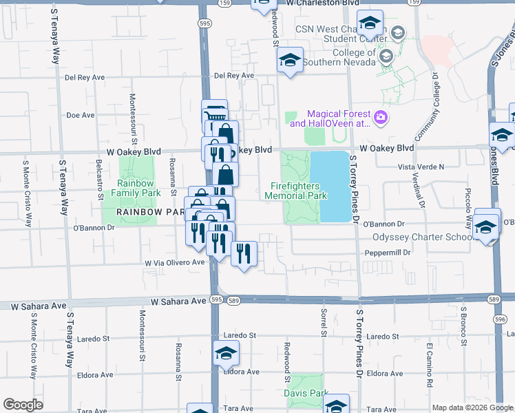 map of restaurants, bars, coffee shops, grocery stores, and more near 6775 Sierra Trail in Las Vegas