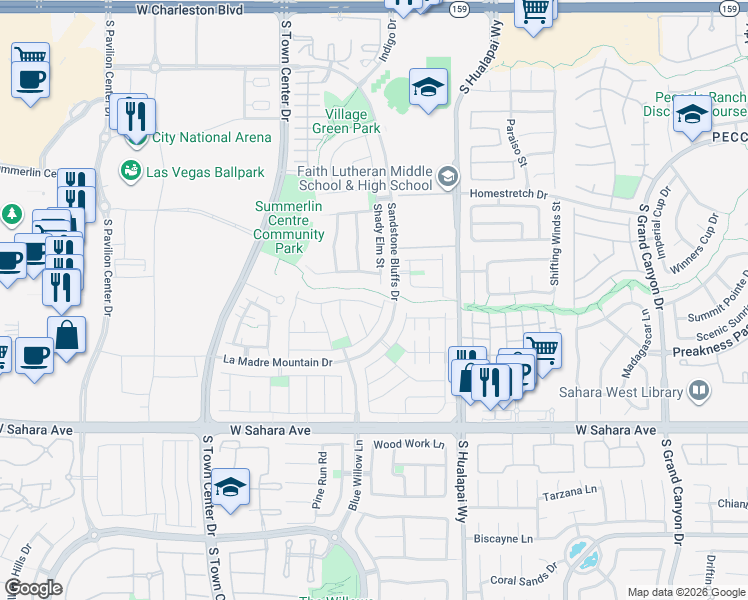 map of restaurants, bars, coffee shops, grocery stores, and more near 10336 Miners Gulch Avenue in Las Vegas