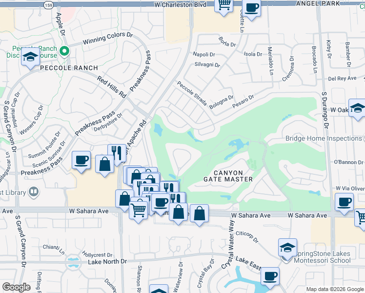 map of restaurants, bars, coffee shops, grocery stores, and more near 9008 Emerald Hills Way in Las Vegas