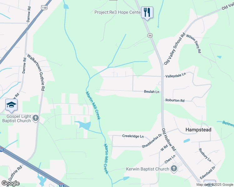 map of restaurants, bars, coffee shops, grocery stores, and more near 5117 Beulah Lane in Kernersville