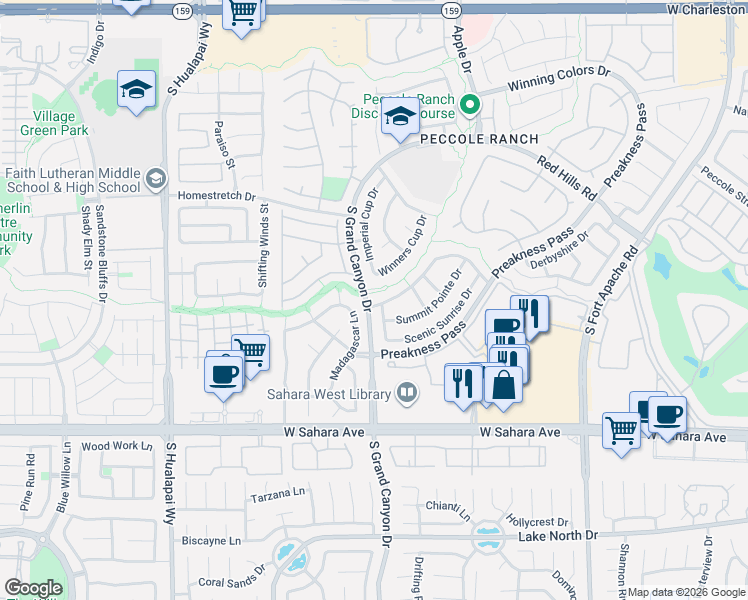 map of restaurants, bars, coffee shops, grocery stores, and more near 2001 Ridge Rim Street in Las Vegas