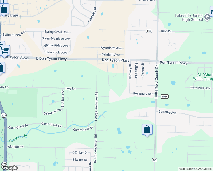 map of restaurants, bars, coffee shops, grocery stores, and more near 3895 George Anderson Road in Springdale