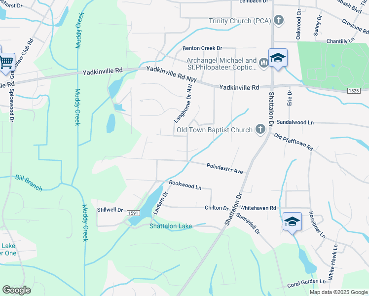 map of restaurants, bars, coffee shops, grocery stores, and more near 4005 Chadwyck Court in Winston-Salem