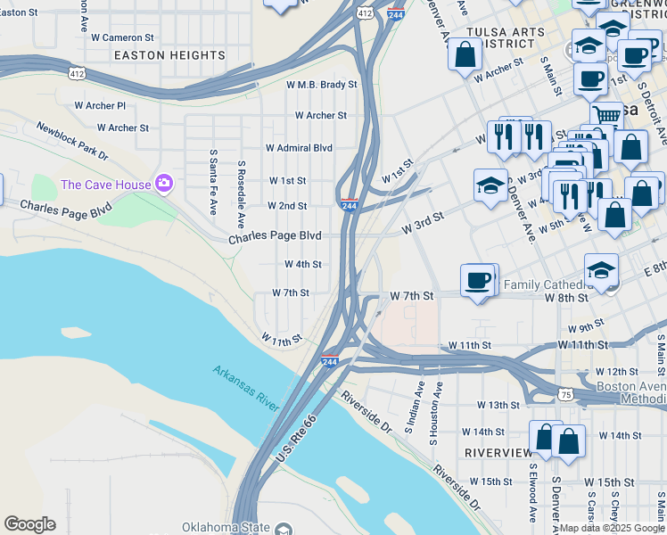 map of restaurants, bars, coffee shops, grocery stores, and more near 403 South Nogales Avenue in Tulsa