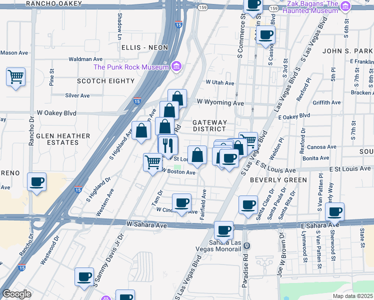 map of restaurants, bars, coffee shops, grocery stores, and more near 239 West Philadelphia Avenue in Las Vegas