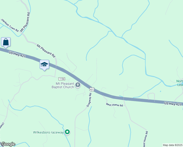 map of restaurants, bars, coffee shops, grocery stores, and more near 251 Churchview Lane in Wilkesboro