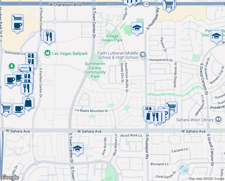 map of restaurants, bars, coffee shops, grocery stores, and more near 10385 Miners Gulch Avenue in Las Vegas