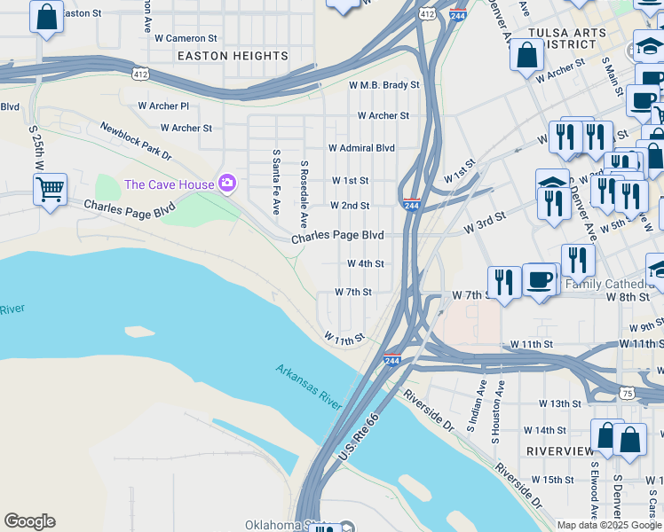 map of restaurants, bars, coffee shops, grocery stores, and more near 414 South Phoenix Avenue in Tulsa