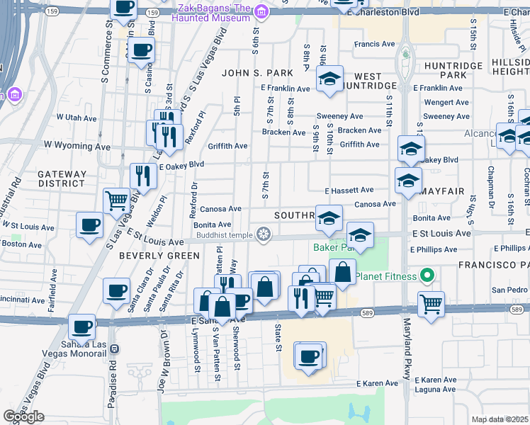 map of restaurants, bars, coffee shops, grocery stores, and more near 700 East Canosa Avenue in Las Vegas