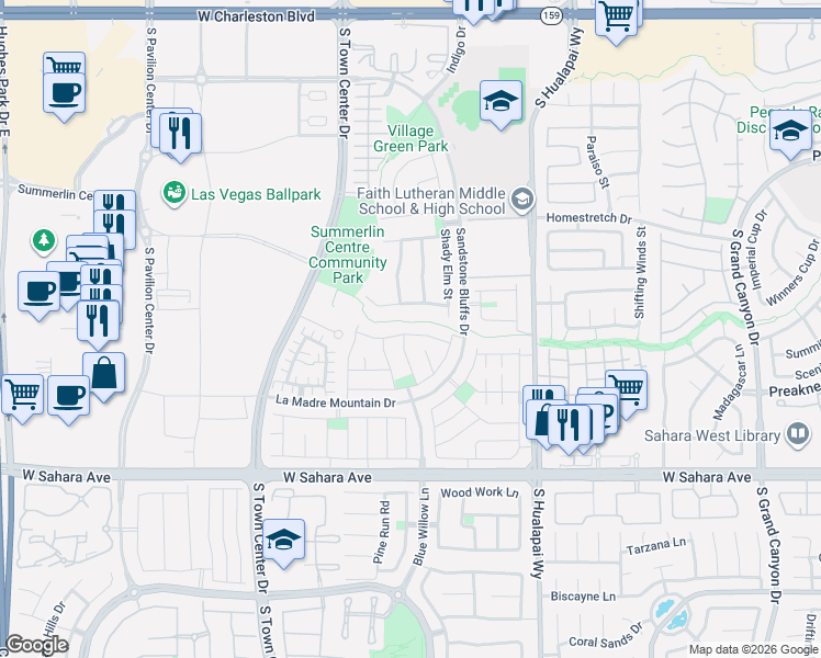 map of restaurants, bars, coffee shops, grocery stores, and more near 10385 Miners Gulch Avenue in Las Vegas