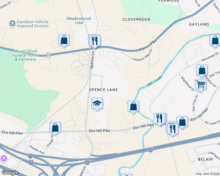 map of restaurants, bars, coffee shops, grocery stores, and more near 1517 Marwood Lane in Nashville