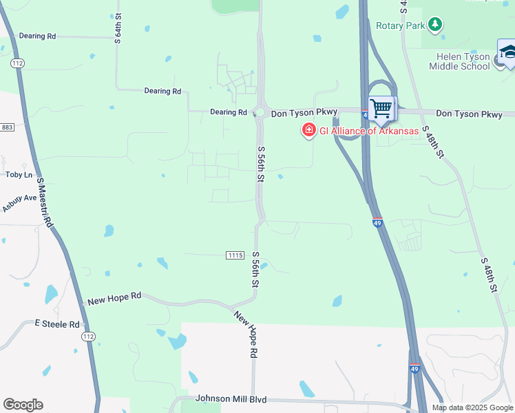 map of restaurants, bars, coffee shops, grocery stores, and more near South 56th Street in Springdale