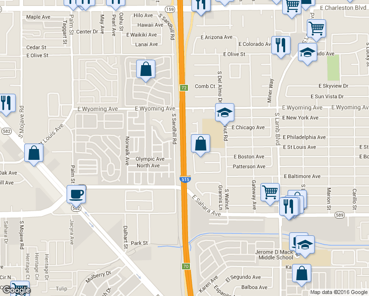 map of restaurants, bars, coffee shops, grocery stores, and more near Las Vegas Expressway in Las Vegas