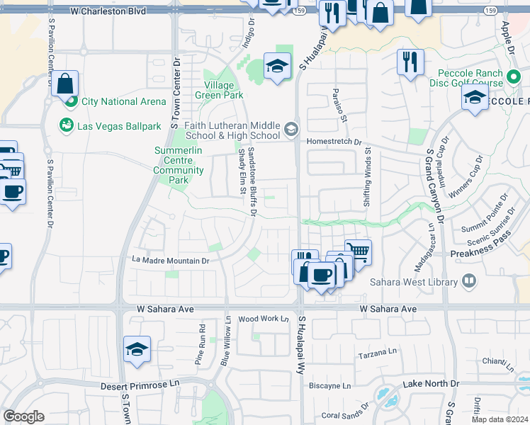 map of restaurants, bars, coffee shops, grocery stores, and more near 10279 Falling Needle Avenue in Las Vegas