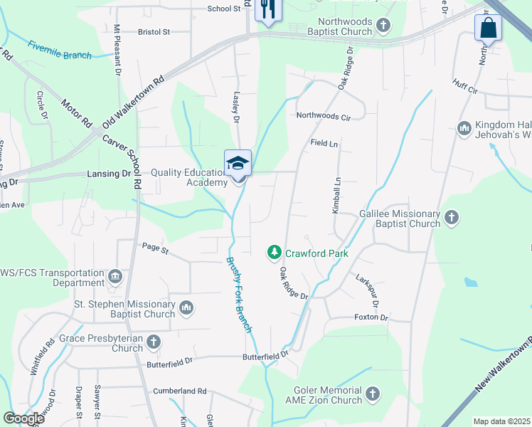 map of restaurants, bars, coffee shops, grocery stores, and more near 4430 Canaan Place Drive in Winston-Salem