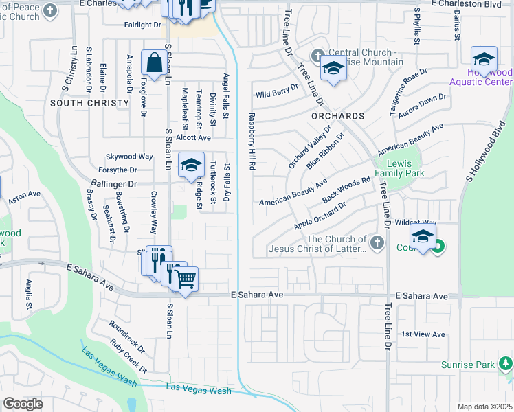 map of restaurants, bars, coffee shops, grocery stores, and more near 2112 Raspberry Hill Road in Las Vegas