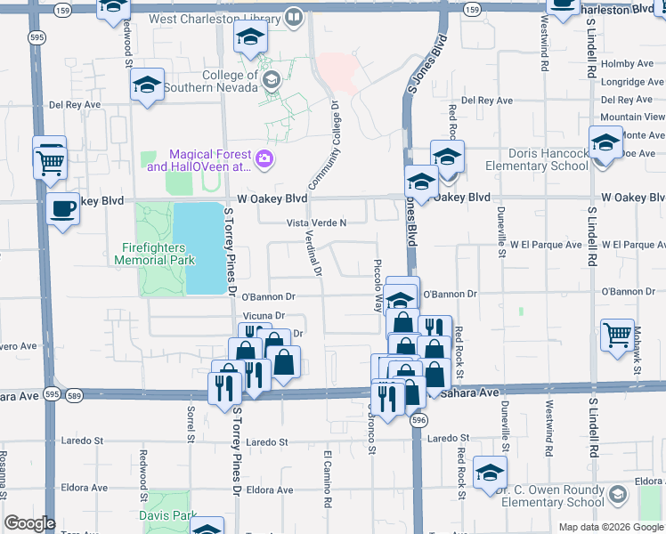 map of restaurants, bars, coffee shops, grocery stores, and more near 1912 Oakleaf Lane in Las Vegas