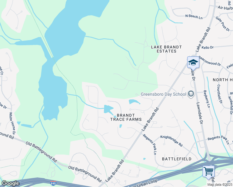 map of restaurants, bars, coffee shops, grocery stores, and more near 5204 Barnfield Road in Greensboro