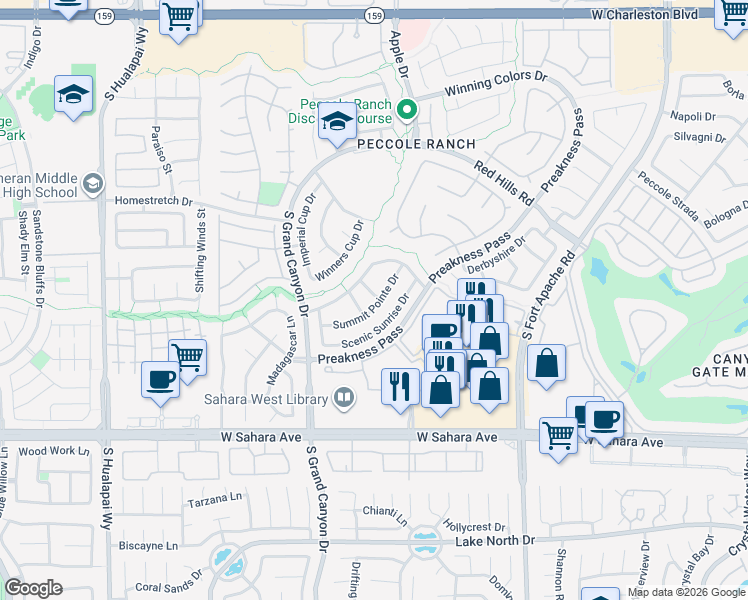 map of restaurants, bars, coffee shops, grocery stores, and more near 1901 Summit Pointe Drive in Las Vegas