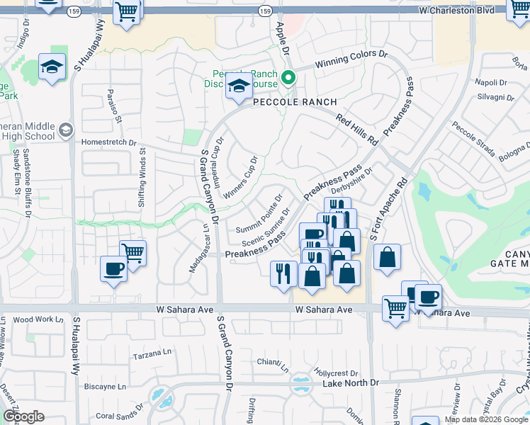 map of restaurants, bars, coffee shops, grocery stores, and more near 1901 Summit Pointe Drive in Las Vegas