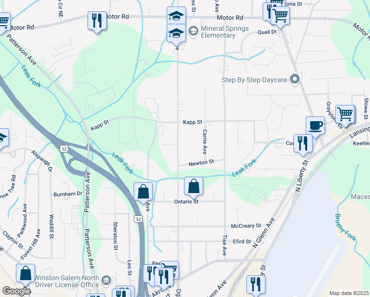 map of restaurants, bars, coffee shops, grocery stores, and more near 631 Newton Street in Winston-Salem