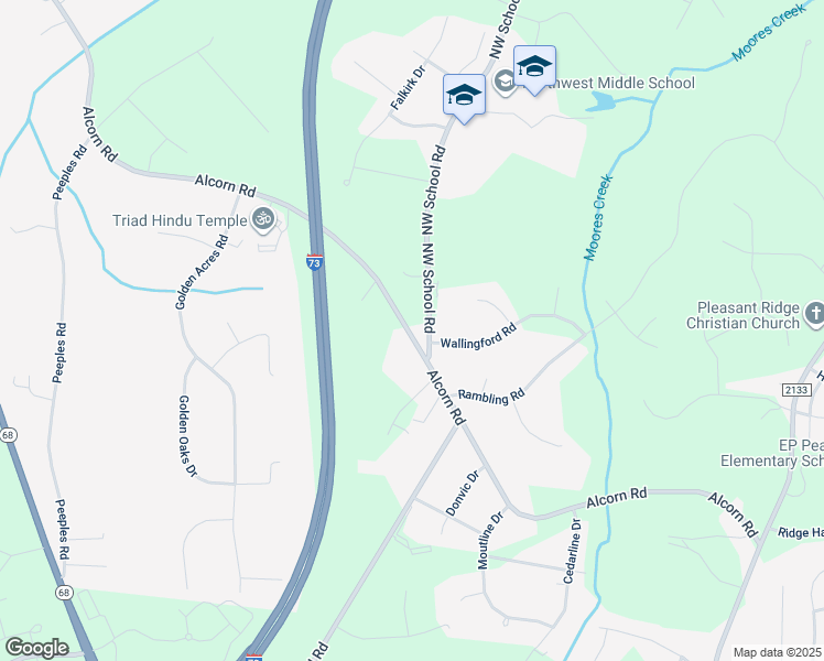 map of restaurants, bars, coffee shops, grocery stores, and more near 7706 Alcorn Road in Greensboro