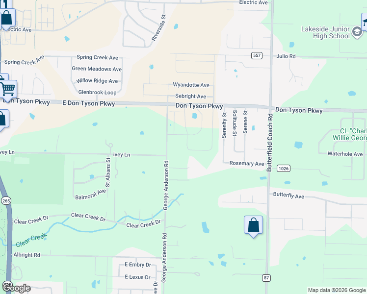 map of restaurants, bars, coffee shops, grocery stores, and more near 3895 George Anderson Road in Springdale