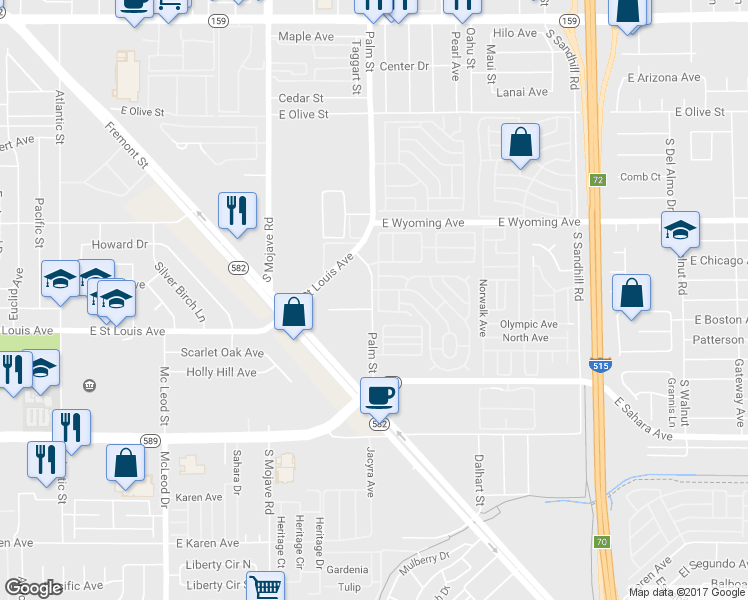 map of restaurants, bars, coffee shops, grocery stores, and more near 2083 Palm Street in Las Vegas