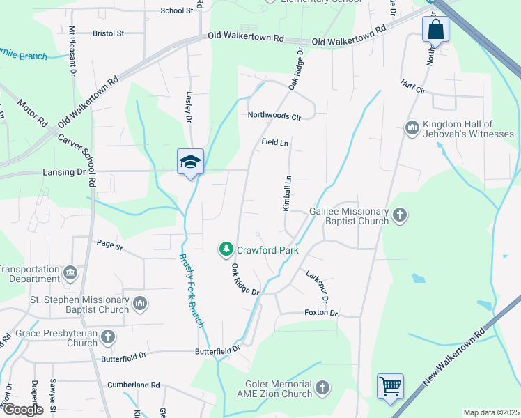 map of restaurants, bars, coffee shops, grocery stores, and more near 4443 Johnson Hardin Court in Winston-Salem