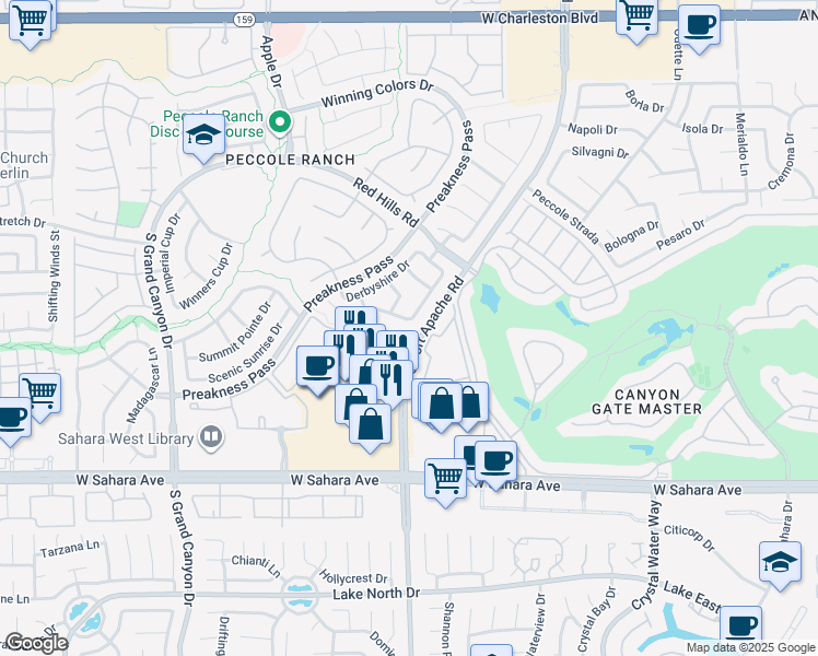 map of restaurants, bars, coffee shops, grocery stores, and more near 9201 Buckhaven Drive in Las Vegas