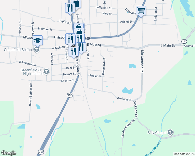 map of restaurants, bars, coffee shops, grocery stores, and more near 428 Greenlawn St in Greenfield
