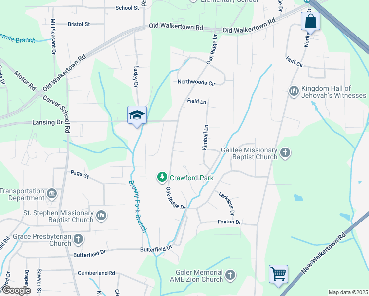 map of restaurants, bars, coffee shops, grocery stores, and more near 4443 Johnson Hardin Court in Winston-Salem