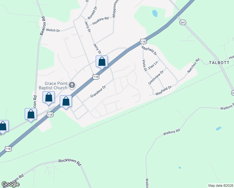 map of restaurants, bars, coffee shops, grocery stores, and more near 2598 Lucille Lane in Talbott