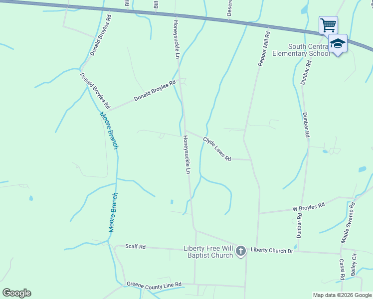 map of restaurants, bars, coffee shops, grocery stores, and more near Honeysuckle Lane in Washington County