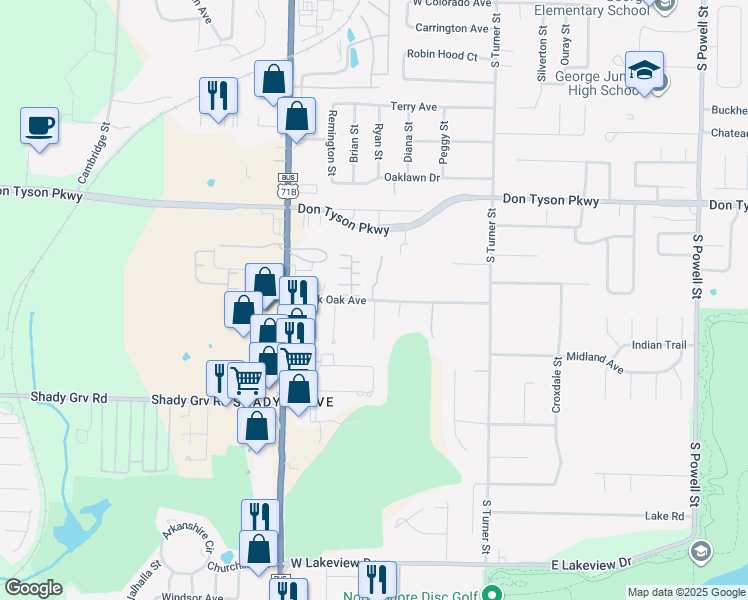 map of restaurants, bars, coffee shops, grocery stores, and more near 514 Black Oak Avenue in Springdale