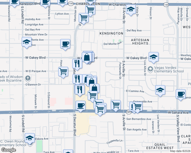 map of restaurants, bars, coffee shops, grocery stores, and more near 4714 O'Bannon Drive in Las Vegas