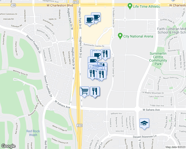 map of restaurants, bars, coffee shops, grocery stores, and more near 10973 Summerlin Centre Drive in Las Vegas