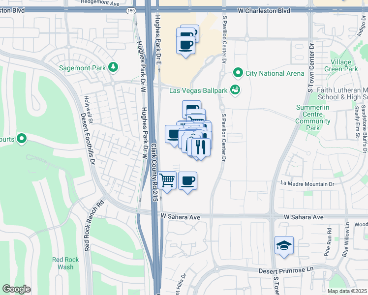 map of restaurants, bars, coffee shops, grocery stores, and more near 10973 Summerlin Centre Drive in Las Vegas