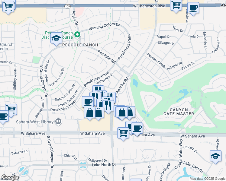 map of restaurants, bars, coffee shops, grocery stores, and more near 9201 Buckhaven Drive in Las Vegas