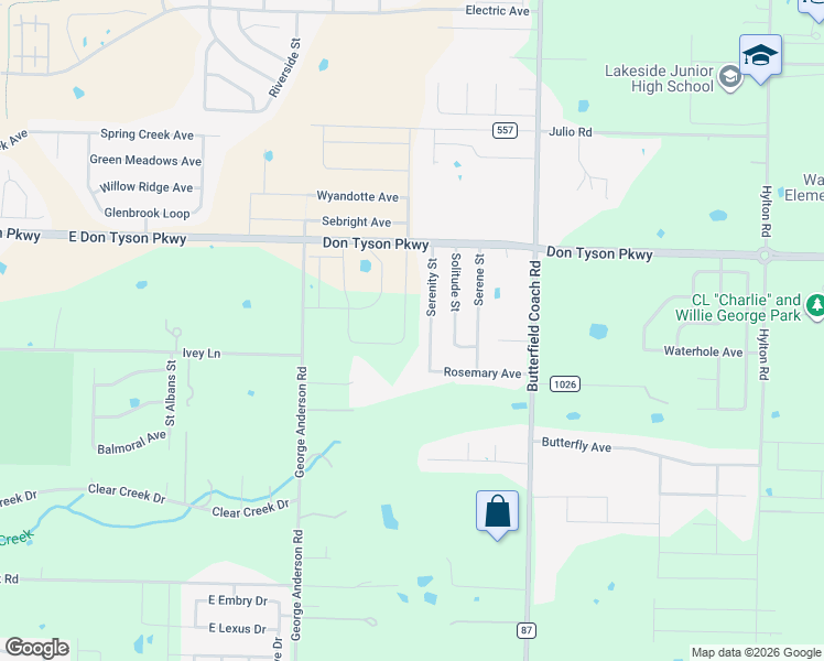 map of restaurants, bars, coffee shops, grocery stores, and more near 3828 Serenity Street in Springdale