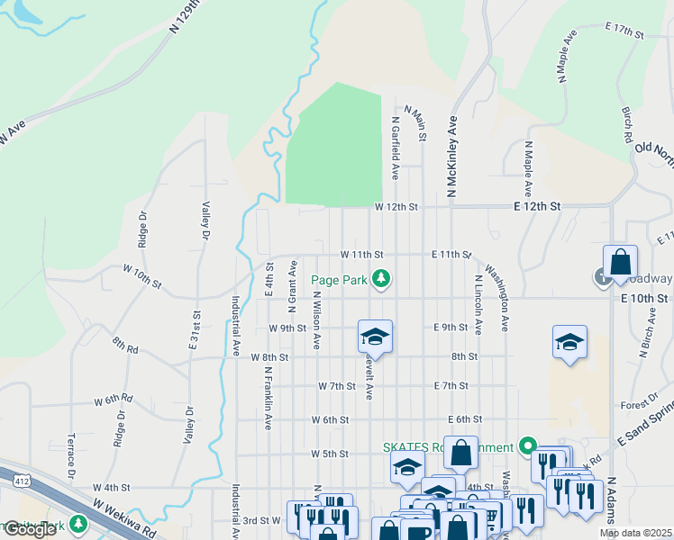 map of restaurants, bars, coffee shops, grocery stores, and more near 1014 North Cleveland Avenue in Sand Springs