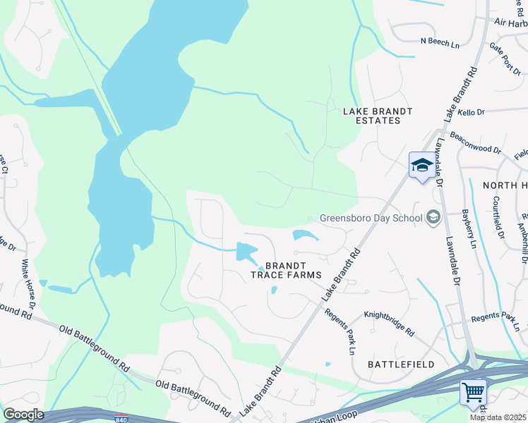 map of restaurants, bars, coffee shops, grocery stores, and more near 5204 Barnfield Road in Greensboro