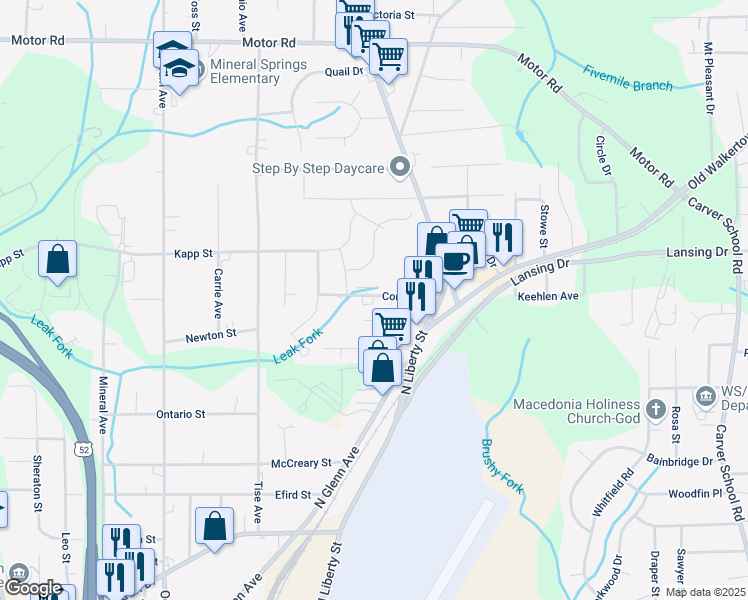 map of restaurants, bars, coffee shops, grocery stores, and more near 1133 Conley Street in Winston-Salem