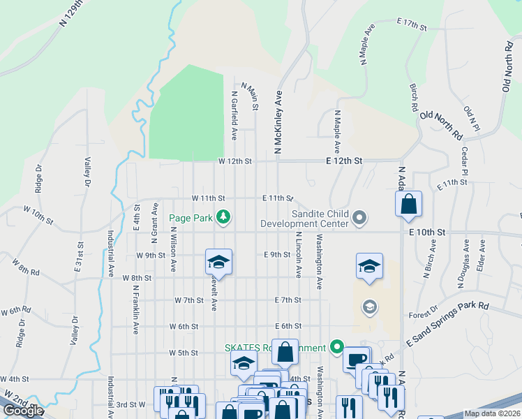 map of restaurants, bars, coffee shops, grocery stores, and more near 1100 North McKinley Avenue in Sand Springs
