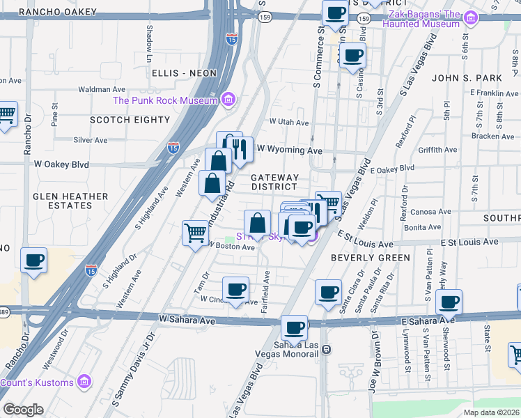 map of restaurants, bars, coffee shops, grocery stores, and more near 212 West Philadelphia Avenue in Las Vegas